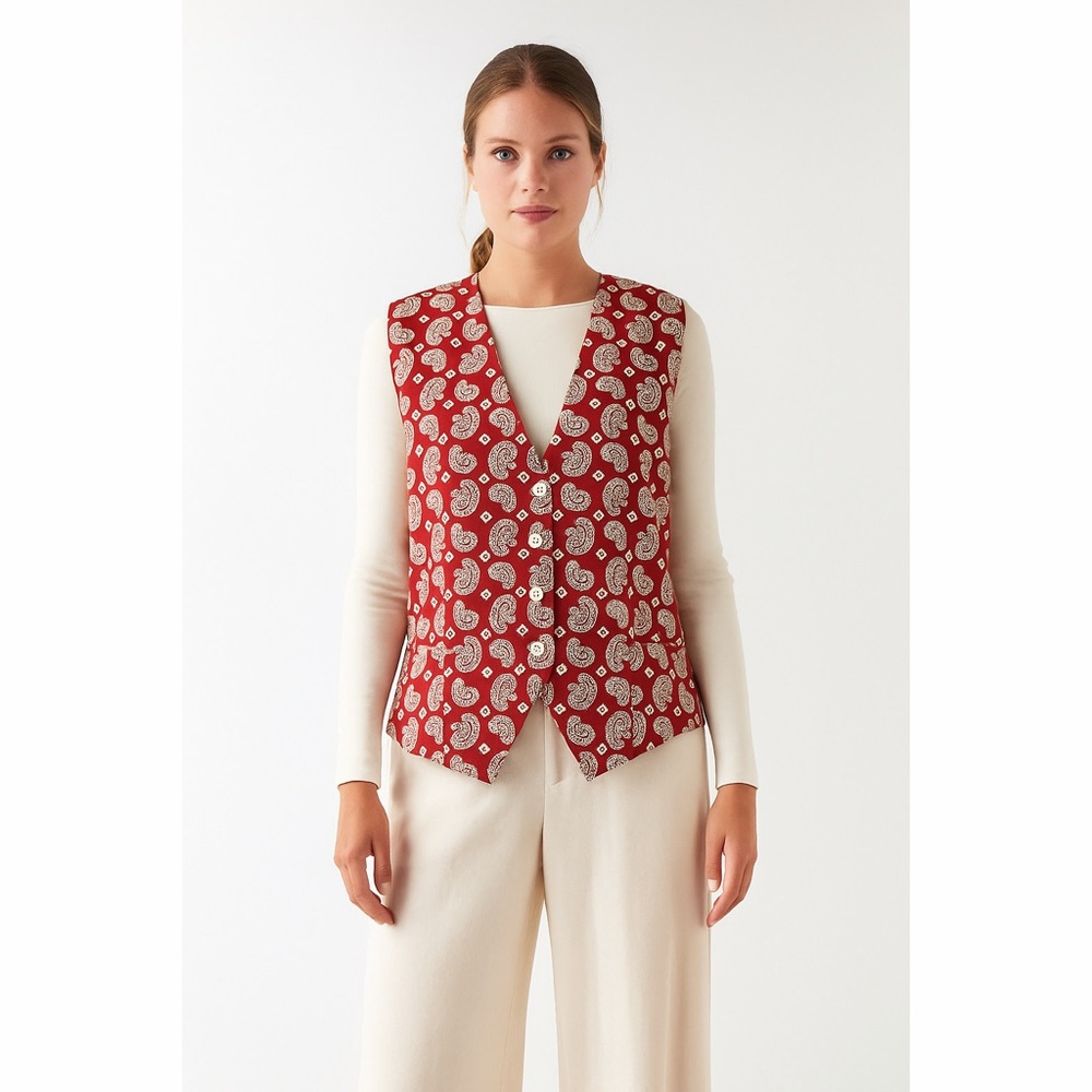 Talbots | VTG Paisley Merlot Tie Back Mom Vest